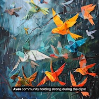 origami birds flying in the rain